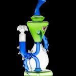 Green and blue glass rig with monster-themed design.