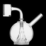 Clear glass oil rig with a dome and mouthpiece.