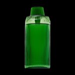 Green glass cannabis oil container on a black background.