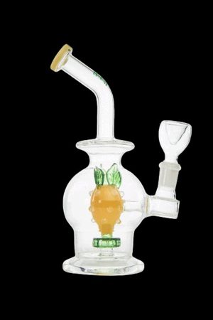 Clear glass bubbler water pipe with a cactus-shaped chamber and green accents.