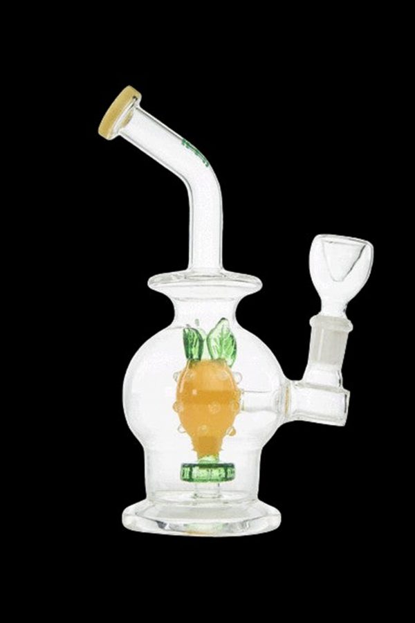 Clear glass bubbler water pipe with a cactus-shaped chamber and green accents.