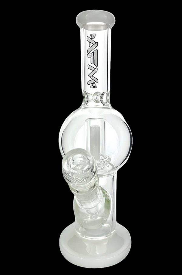 Frosted glass bubbler water pipe with ice catcher.