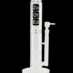 Clear glass water pipe (bong) with “ZoOt” branding and ice pinch.