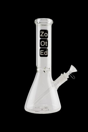 Glass water pipe (bong) with “ZoOtEd” logo and detachable downstem.