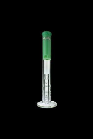 Green glass bong with ice catch and percolator.