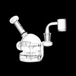 Clear glass dab rig with a quartz banger.