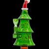 Green glass water pipe shaped like a Christmas tree with colorful lights and a Santa hat.