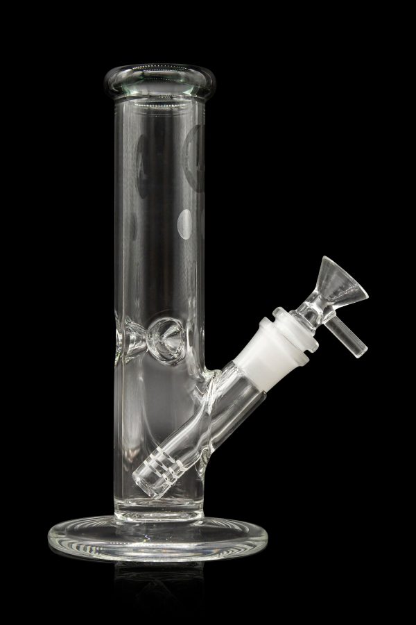 Clear glass bong with ice catch and removable downstem.