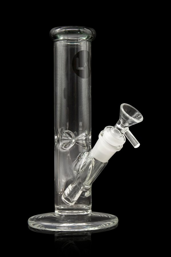 Clear glass water pipe (bong) with ice catcher and removable downstem.