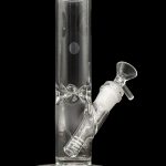 Clear glass water pipe (bong) with ice catcher, isolated on black.