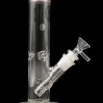 Clear glass bong with ice pinches and removable downstem.