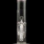 Clear glass water pipe (bong) with a removable downstem, isolated on a black background.