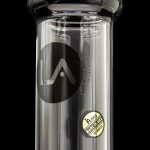 Silver glass pipe with a black "LA" logo and "Made in USA" stamp.