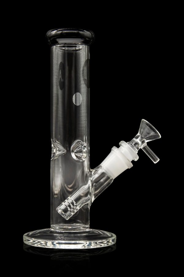 Clear glass bong with ice catcher and detachable downstem.
