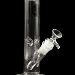 Clear glass water pipe (bong) with a glass bowl and downstem, isolated on a black background.