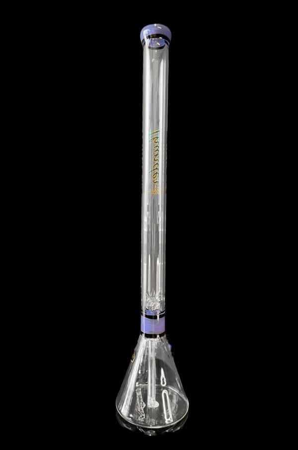 Glass bong with multiple percolators, isolated on a black background.