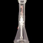 Clear glass bong with downstem, isolated on a black background.