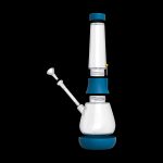Frosted glass water pipe with blue accents, studio shot on a black background.